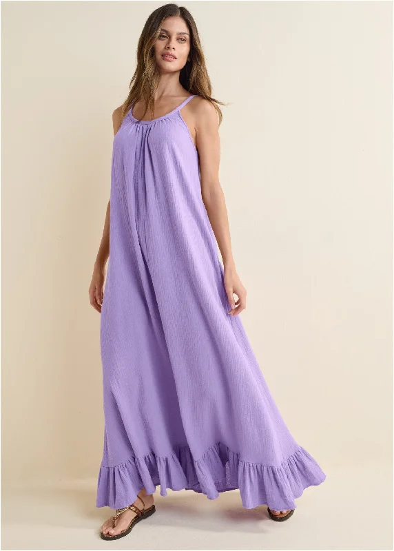 Tie-Back Ruffle Maxi Dress - Purple