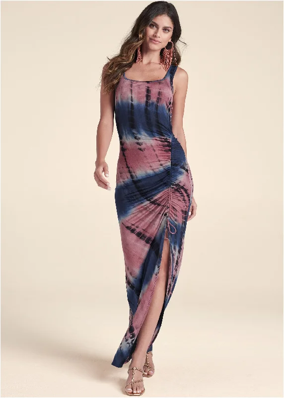 Tie-Dye Maxi Dress - Navy & Coral