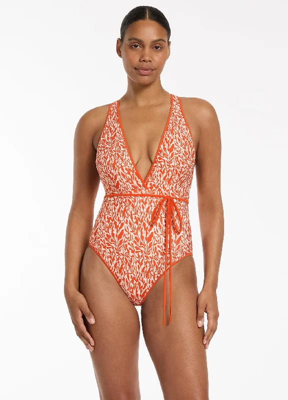 Sereno Ditsy Tie One Piece - Coral