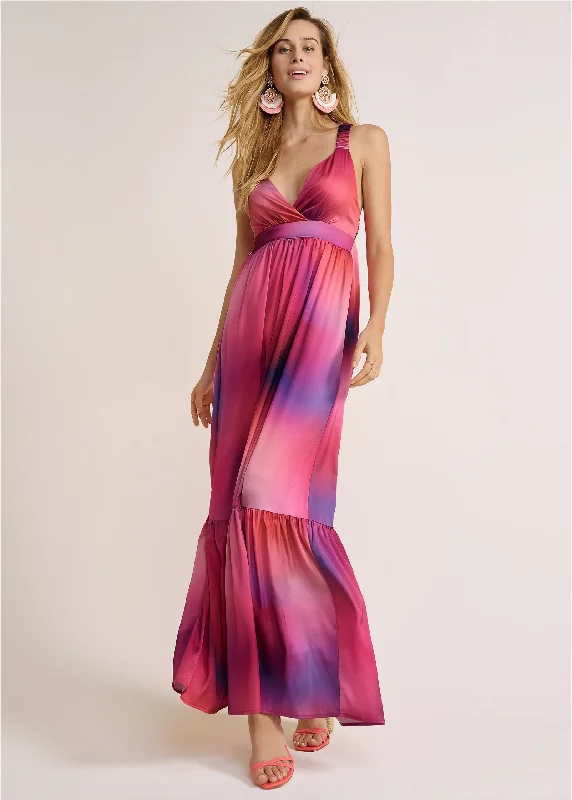 Tie-Dye Tie-Back Maxi Dress - Pink Multi