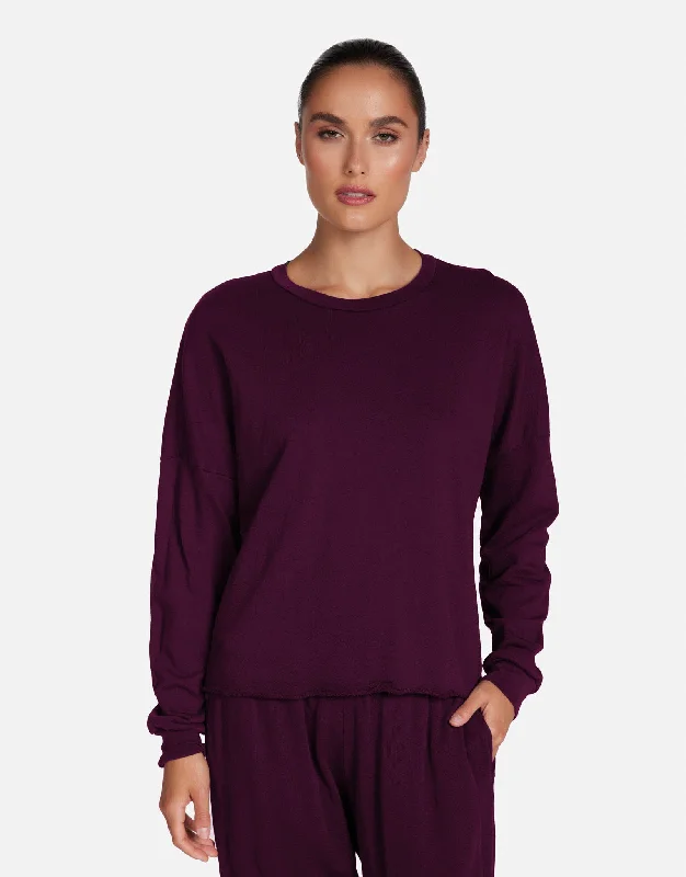 Ruffled Cuff Women Long Sleeve Top with a Feminine TouchTravis Deep Merlot