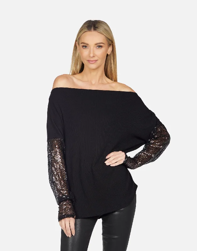 Lace - Trimmed Women Long Sleeve Top for an Elegant LookTuckerman LE Sequin