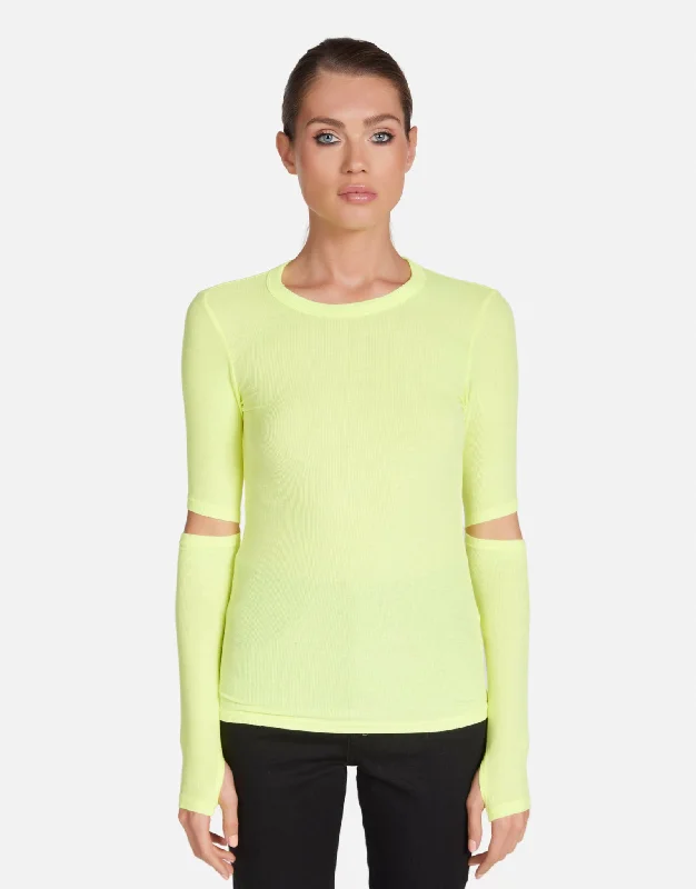 Organic Cotton Women Long Sleeve Top for Eco - Friendly ComfortSolomon Fitted Tee Neon Citrus