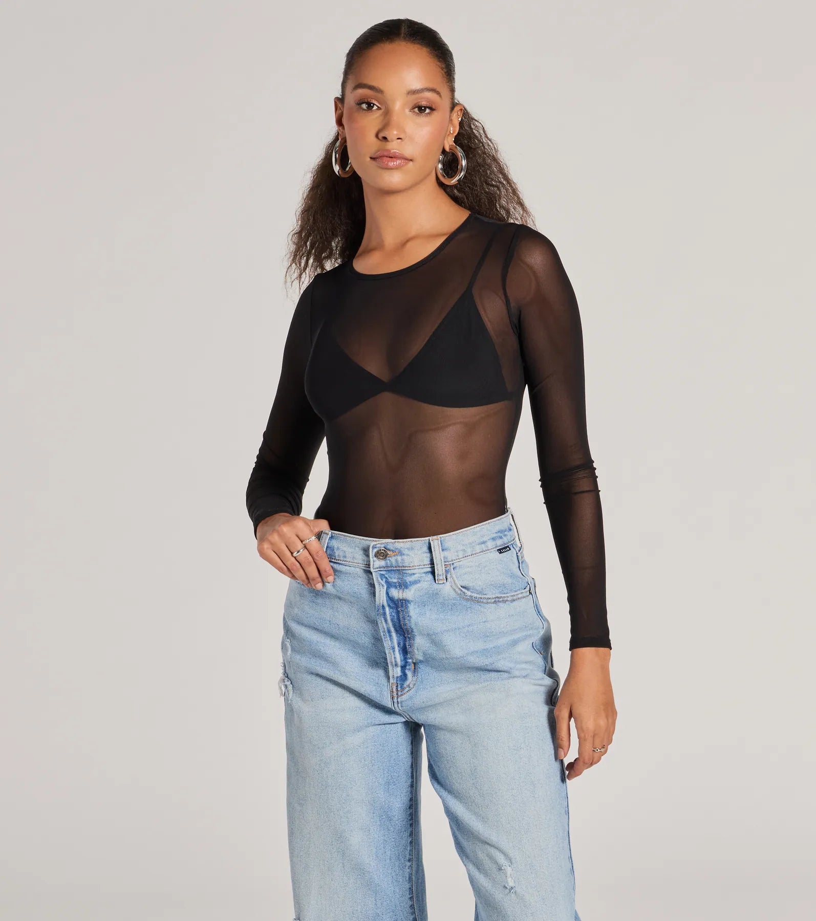 Cable - Knit Women Long Sleeve Top with a Cozy TextureLove's A Mesh Bodysuit