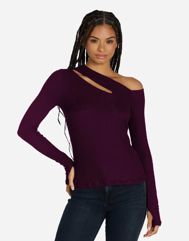 Lace - Trimmed Women Long Sleeve Top for an Elegant LookOsian Deep Merlot