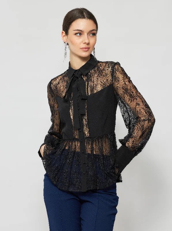 Striped Women Long Sleeve Top in a Timeless PatternLaelia Pleated Lace Blouse