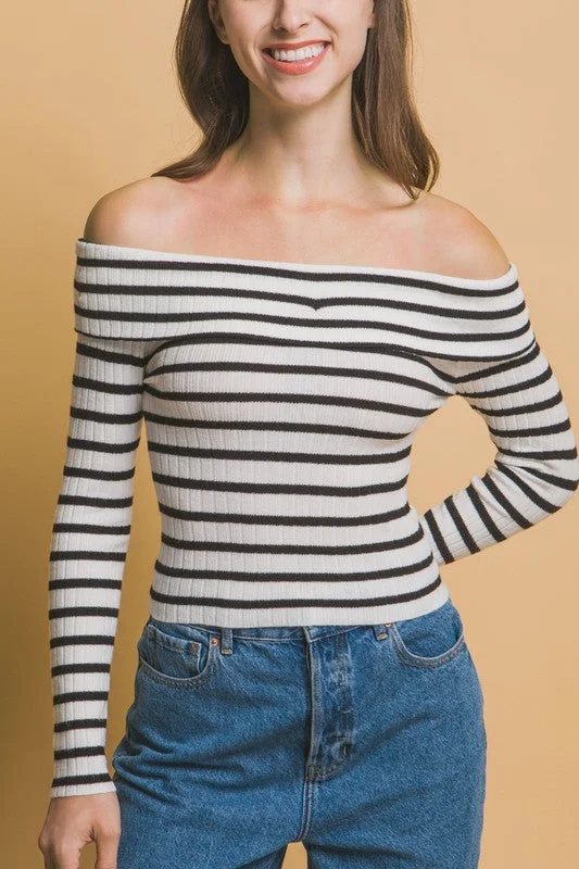 Button - Down Women Long Sleeve Top for a Classic StyleFreya Striped Bardot Long Sleeve T-Shirt