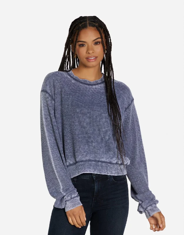 Lace - Trimmed Women Long Sleeve Top for an Elegant LookExon Dark Navy Burnout