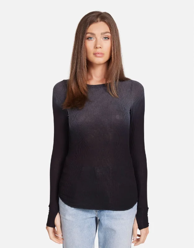 Ruffled Cuff Women Long Sleeve Top with a Feminine TouchAlick Jet Black Ombre