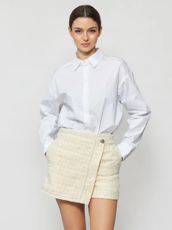 Ribbed Women Long Sleeve Top with a Textured AppealThe Solgo Button-Up White Shirt