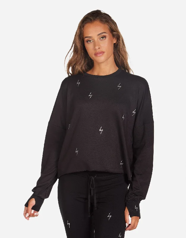 Lace - Trimmed Women Long Sleeve Top for an Elegant LookLucio Pullover w/ Electric Bolt Crystals