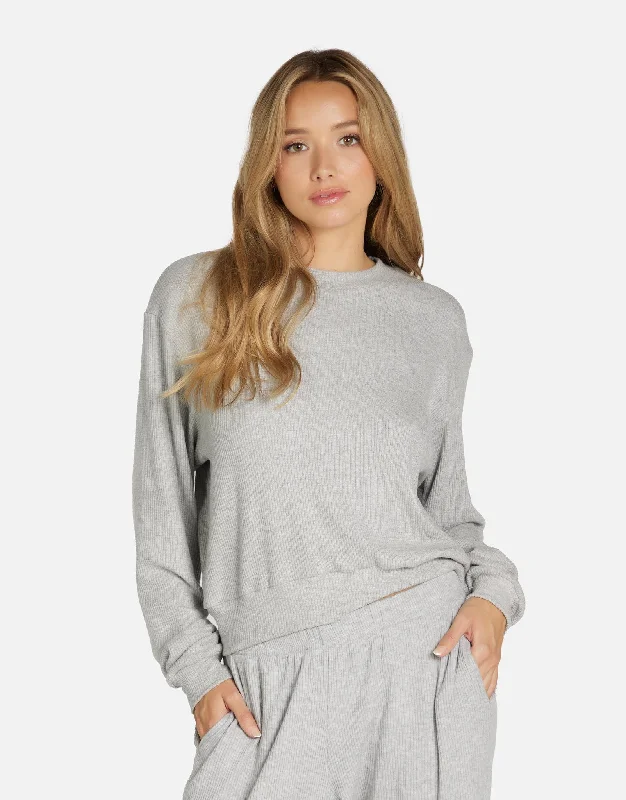 Metallic Accent Women Long Sleeve Top for a Glamorous LookHamish Heather Grey