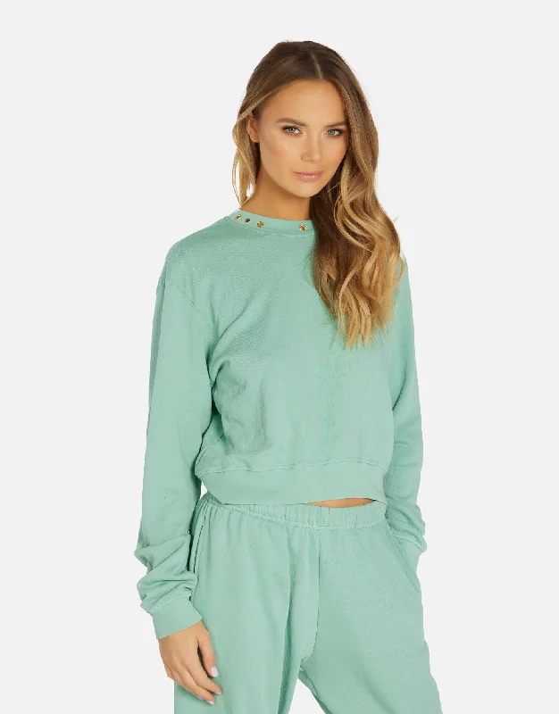 Metallic Accent Women Long Sleeve Top for a Glamorous LookExon Eyelets Mint