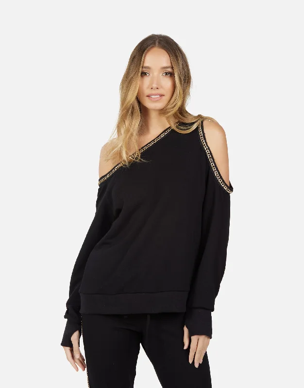 Cropped Women Long Sleeve Top to Pair with High - Waisted BottomsGlendon Pullover w/ Chain Tape