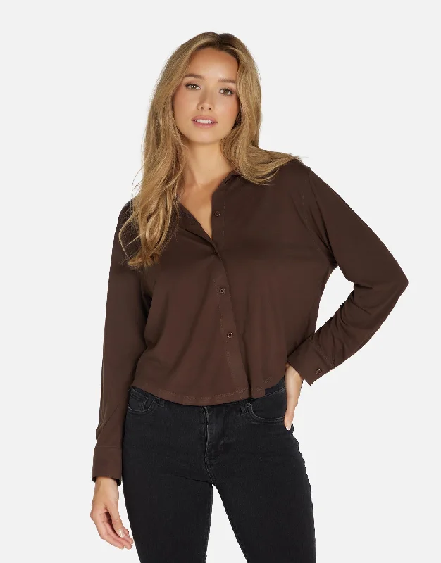 Striped Women Long Sleeve Top in a Timeless PatternRemy Dark Mocha