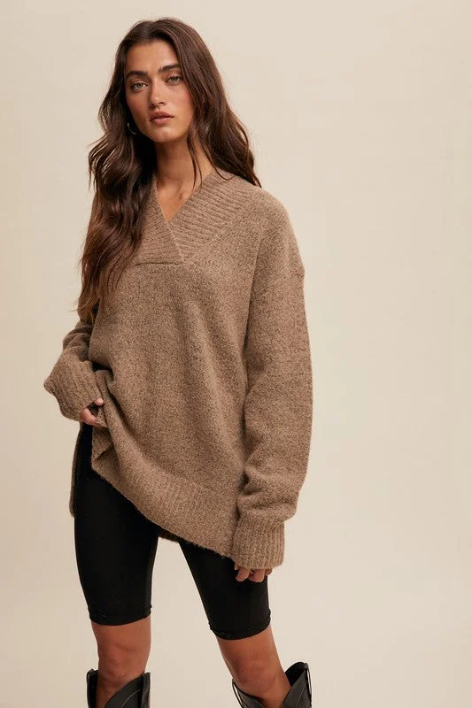 Button - Down Women Long Sleeve Top for a Classic StyleDelphine V-neck Slouchy Soft Knit Sweater