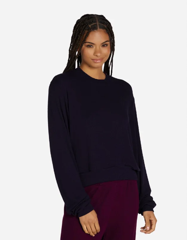 Metallic Accent Women Long Sleeve Top for a Glamorous LookHamish Dark Navy