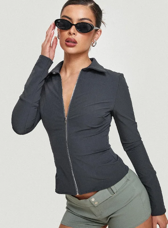 Button - Down Women Long Sleeve Top for a Classic StyleMavyn Long Sleeve Top Slate