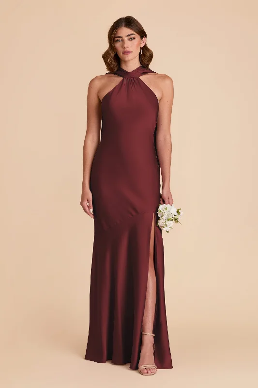 Maternity dress for a baby's first visit to the amusement park Eileen Matte Satin Dress - Cabernet