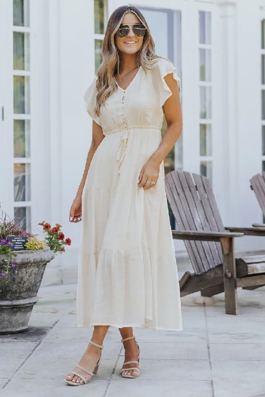 Boho - inspired wedding dresses with floral embroidery​ Wedding guest dresses with empire waists and tulle skirts Celine Crochet Lace Tiered Boho Midi Dress