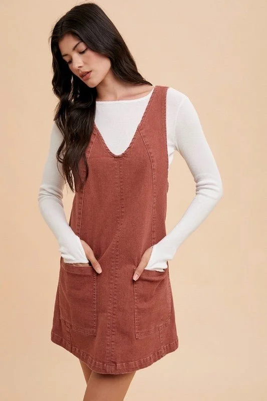 Mini dresses with spaghetti straps for a delicate look Denim Overall Dress with Pockets