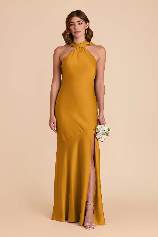 Maternity dress for a baby's first visit to the beach Eileen Matte Satin Dress - Butterscotch
