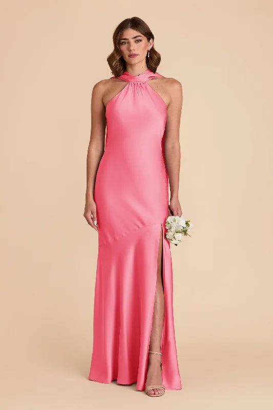 Maternity dress for a baby's first visit to the winery Eileen Matte Satin Dress - Bon Bon Pink