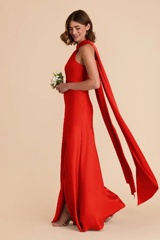 A - line maternity dress for a flattering fit Eileen Matte Satin Dress - Lipstick Red