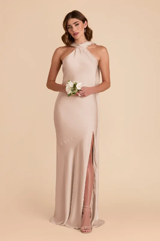 Maternity dress for a baby's first visit to the concert Eileen Matte Satin Dress - Taupe