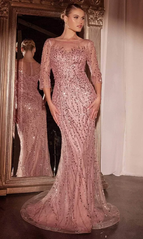 Tulle - over - satin wedding dresses for a soft look​ Wedding guest dresses with mesh panels and empire waists Ladivine CD0105 - Sequined Mermaid Evening Gown