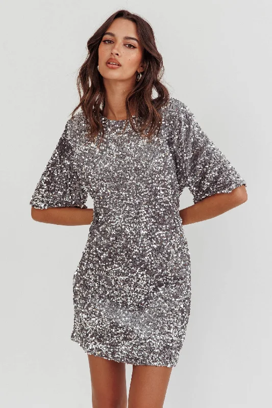 Mini dresses with pocket details for added functionality Miramar Backless Sequin Dress Silver