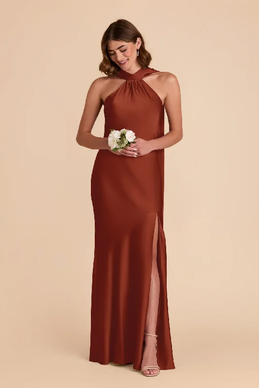 Plus size maternity dress for curvy moms - to - be Eileen Matte Satin Dress - Auburn