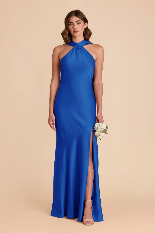 Bohemian style maternity dress for beach weddings Eileen Matte Satin Dress - Cobalt Blue