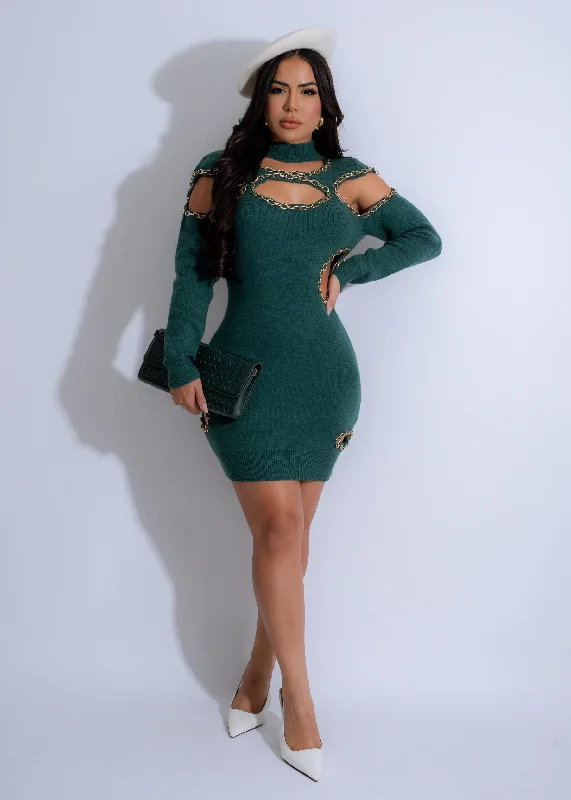 Mini dresses with embroidered details for a unique touch Linked Allure Knit Mini Dress Green