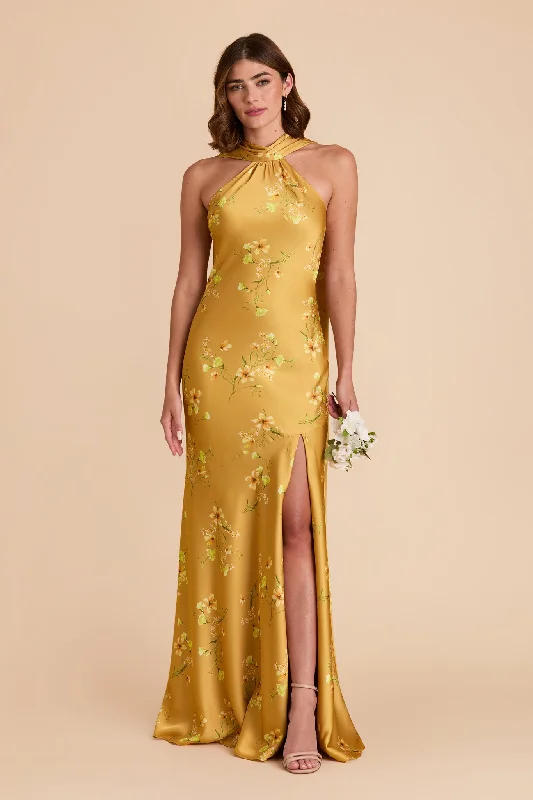 Maternity dress with pockets for convenience Eileen Matte Satin Dress - Marigold Le Fleur