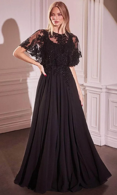Chiffon and tulle combination wedding dresses​ Geometric - printed wedding guest dresses for a modern wedding Ladivine CDS503 - Applique Cape Evening Gown