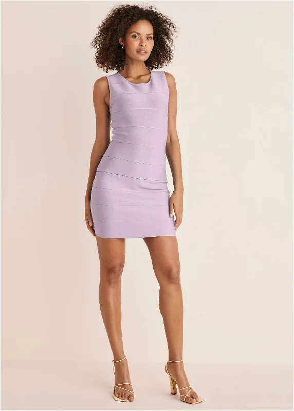 Mini dresses with ribbed textures for a unique appearance Mini Bandage Dress - Lilac