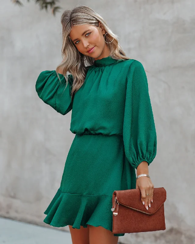 Mini dresses with patchwork designs for a unique style Call Me Angel Textured Satin Dress - Hunter Green - FINAL SALE