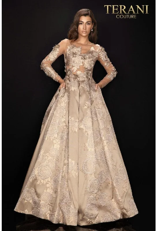 Maternity dress for a baby's first visit to the pool Terani Couture 2011M2149 Long Sleeve Formal Dress