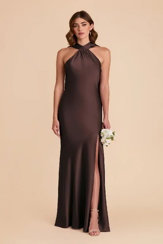 Maternity dress for a baby's first visit to the planetarium Eileen Matte Satin Dress - Espresso