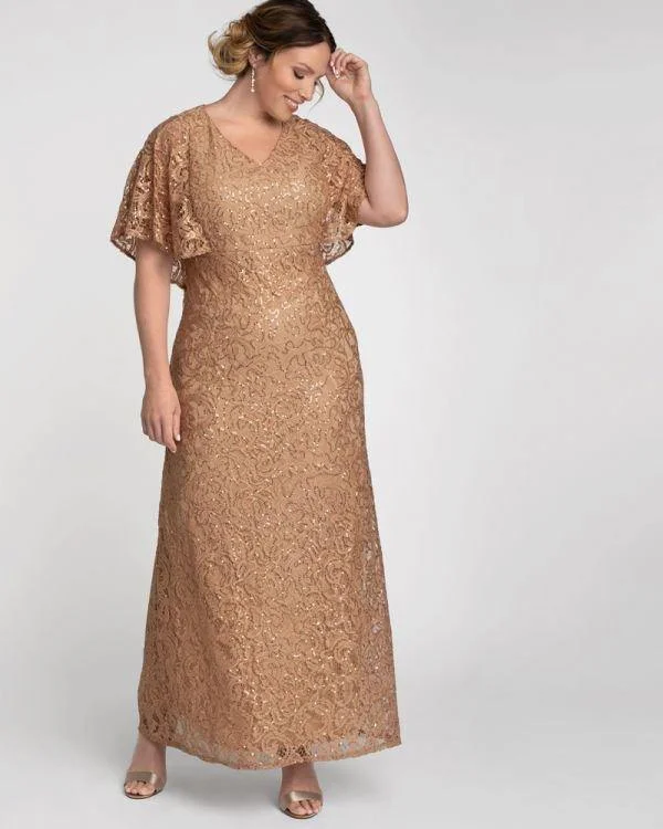 Maternity dress for a baby's first visit to the rock garden Kiyonna Celestial Cape Sleeve Gown