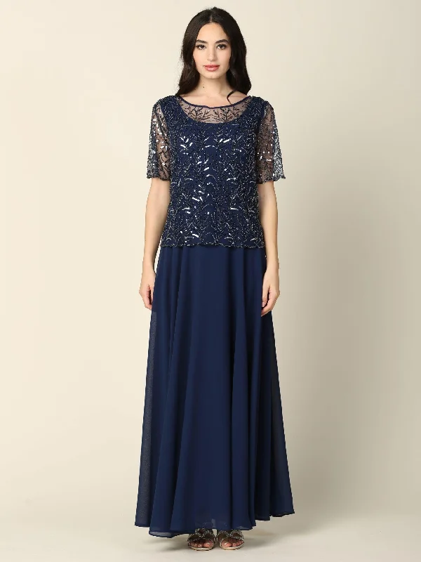Maternity dress for a spring flower show Mother of the Bride Beaded Long Formal Chiffon Gown