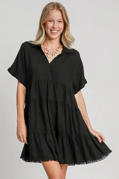 Animal print mini dresses for a bold statement Black Tiered Dress