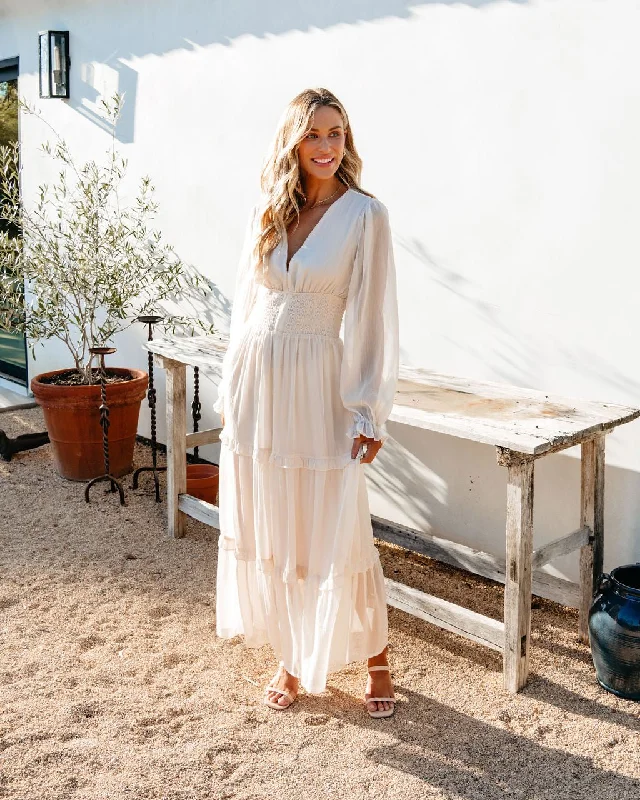 Plus - size wedding dresses with a flattering fit​ Wedding guest dresses with keyhole backs and flowing fabrics Salty Kisses Ivory Tiered Maxi Dress