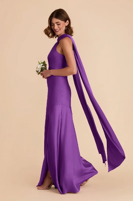 Maternity dress for a baby's first visit to the rooftop garden Eileen Matte Satin Dress - Amethyst
