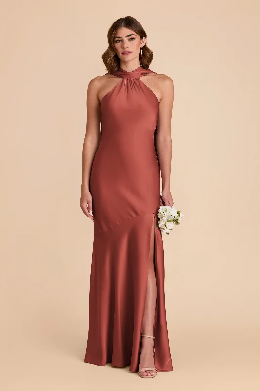 Maternity dress for a baby's first visit to the magic show Eileen Matte Satin Dress - Spice