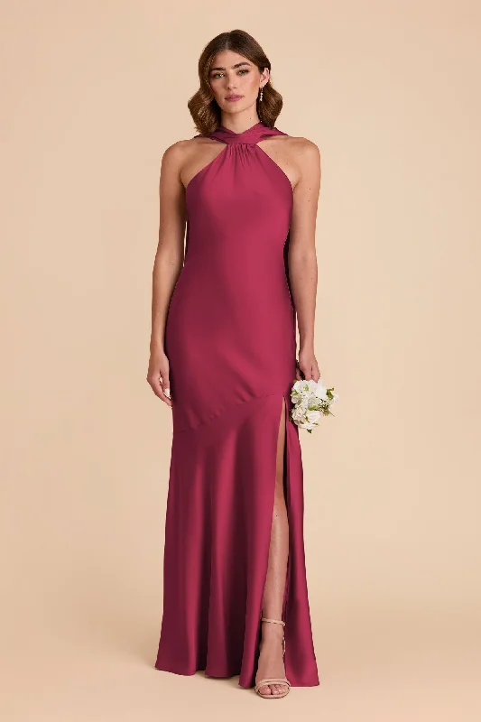 Maternity dress for a baby's first visit to the sensory garden Eileen Matte Satin Dress - Berry