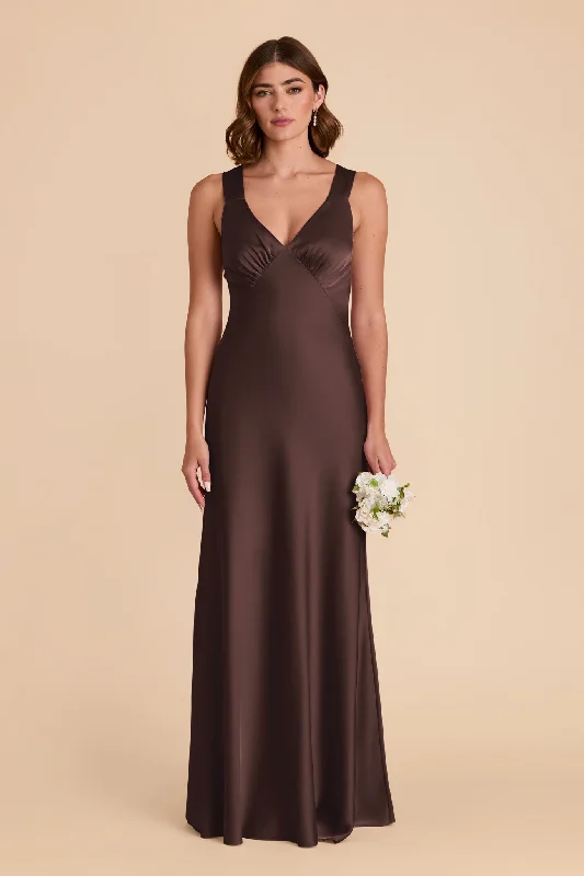 Nursing friendly maternity dress for breastfeeding Veronica Matte Satin Dress - Espresso