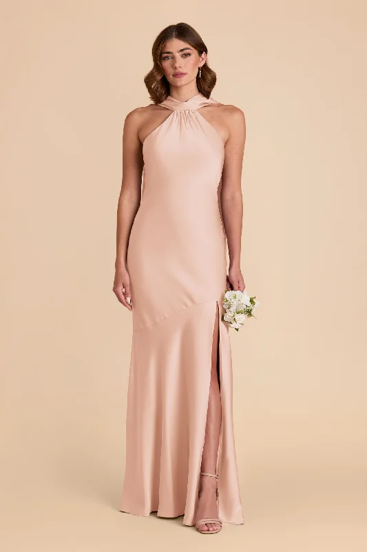 Nursing friendly maternity dress for breastfeeding Eileen Matte Satin Dress - Rose Gold