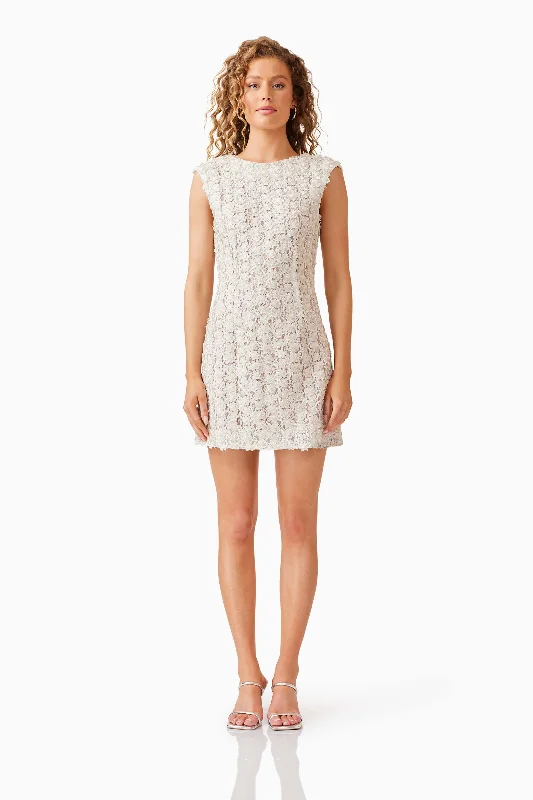 Metallic mini dresses for a glamorous event Cali Shift Mini Dress in White